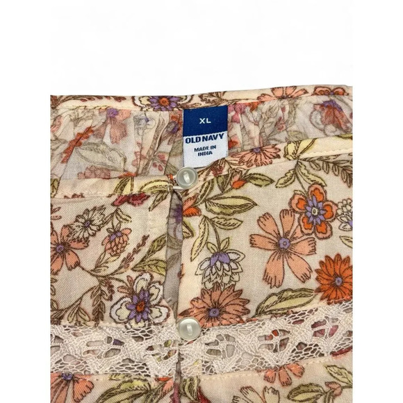 Old Navy Women's Blouse Size XL Floral Boho Long Sleeve Lace Button Down - Picture 5 of 8